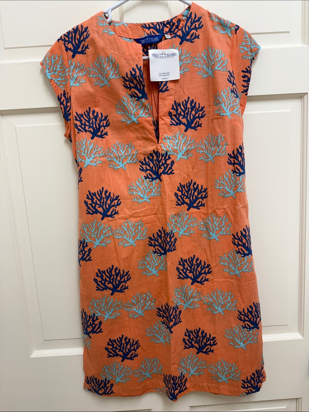 NWT Cotton Orange Shift Dress with Navy and Light Blue Coral w/Matching Bag